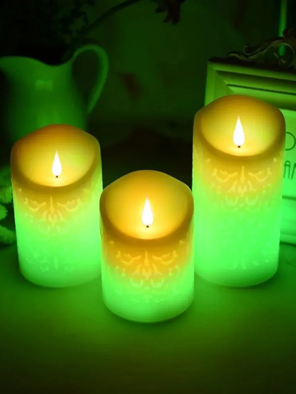 Set of 3 Flameless Pillar Candles Color Changing Flickering Flame Effect Remote